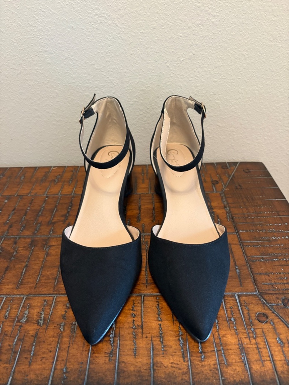 Cato Black Pointed-Toe Ankle-Strap Heels - Picture 2 of 8